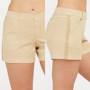 Spanx Stretch Twill 6" Shorts 20358R Career Slimming Pockets Almond Tan New L